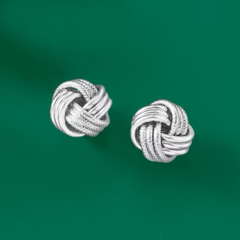 Ross + Simons Italian 14kt white gold love knot earring studs - Picture 8 of 11